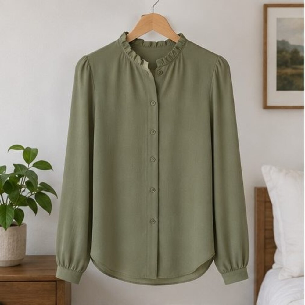 Olive Ruffle Collar Blouse